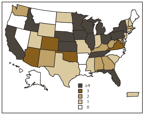 The figure shows a map of the United States indicating where 134 reported waterborne disease outbreaks associated with recreational water occurred during 2007-2008. These numbers are largely dependent on surveillance and reporting activities in individual states/jurisdictions and do not necessarily indicate the true incidence of waterborne disease outbreaks.